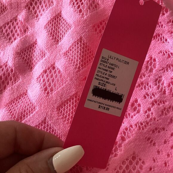 NEW Lilly Pulitzer Rayanne Halter Top Sz L Pelican Pink Pineapple Geo Lace - Picture 8 of 11